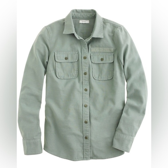 J.Crew | Green Military Pocket Shirt, Size 2, Shacket, Cotton - Picture 3 of 10